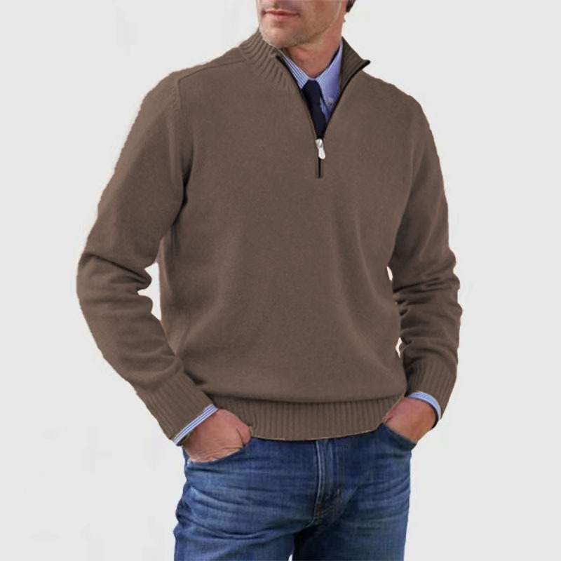 VogeLuxe | Men’s Ribbed Mock Neck Quarter Zip Sweater
