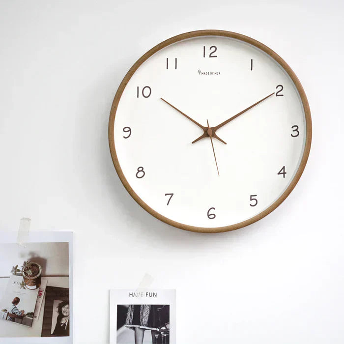 Quiet Wooden Analog Wall Clock Solid Oak