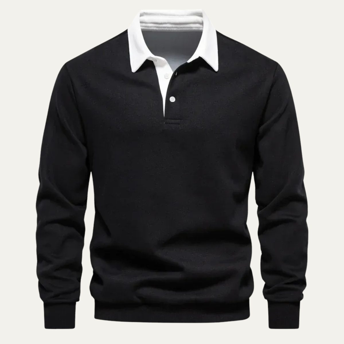 Men’s Contrast Collar Rugby Shirt – Classic Long Sleeve Polo – VogeLuxe