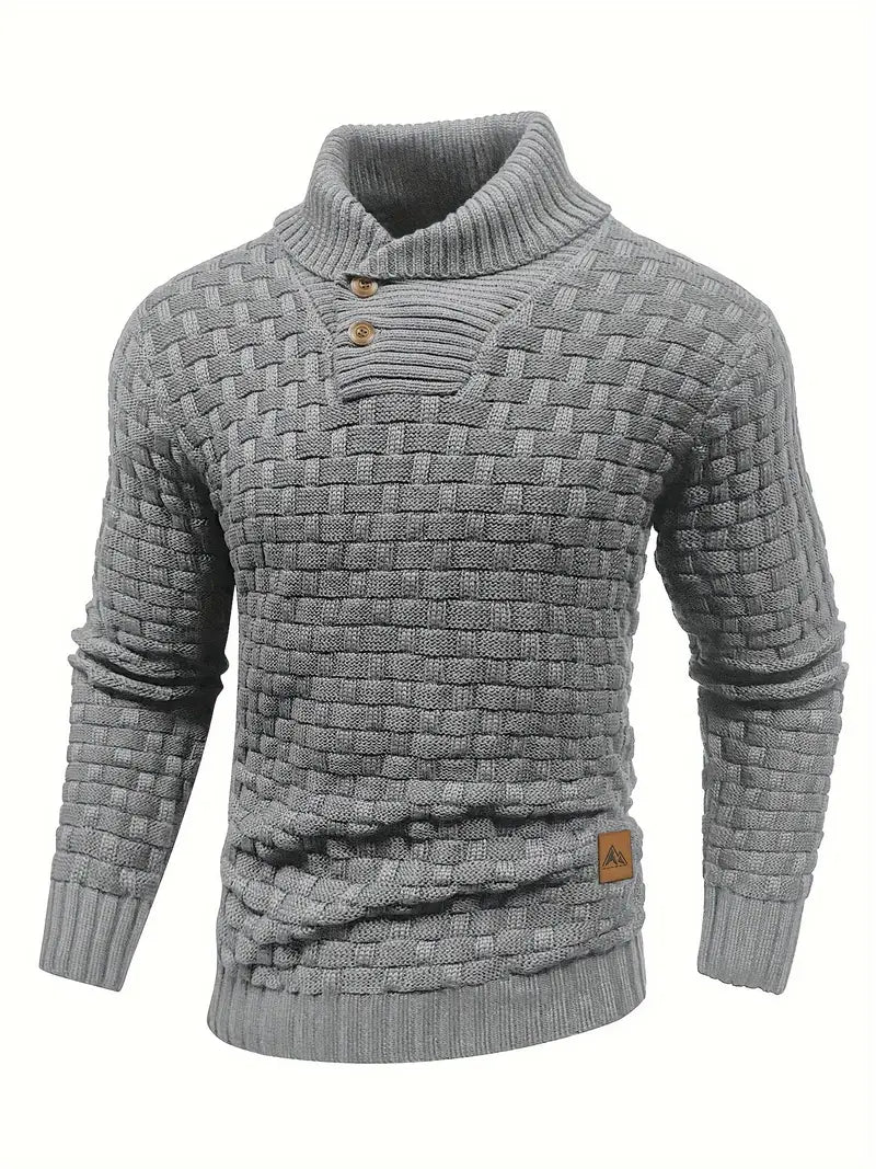 VogeLuxe | Men’s Textured Shawl Collar Button Pullover Sweater