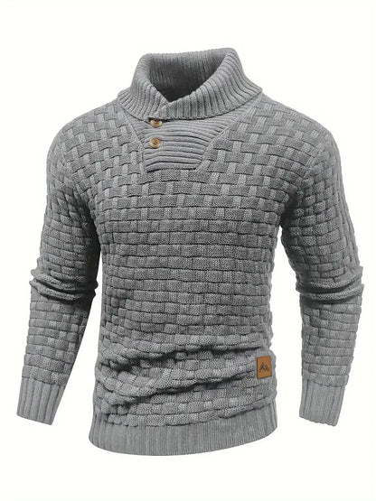 VogeLuxe | Men’s Textured Shawl Collar Button Pullover Sweater