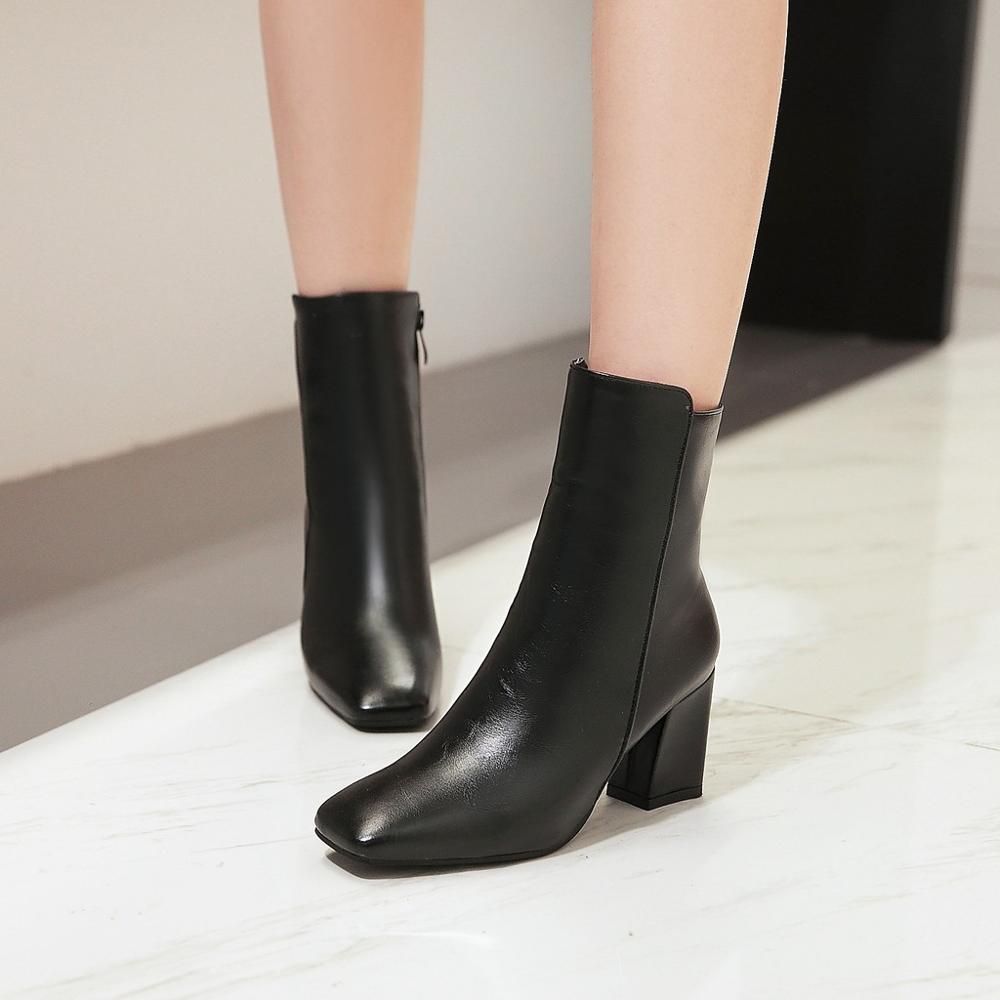 Donna Side Zip Ankle Boots | Women Square Toe Block Heel Boots - VogeLuxe