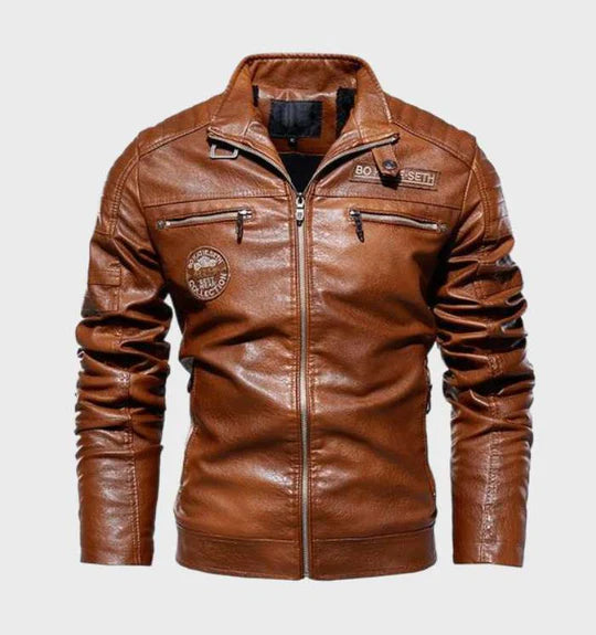 VogeLuxe | Men’s Vintage Distressed Faux Leather Racer Jacket