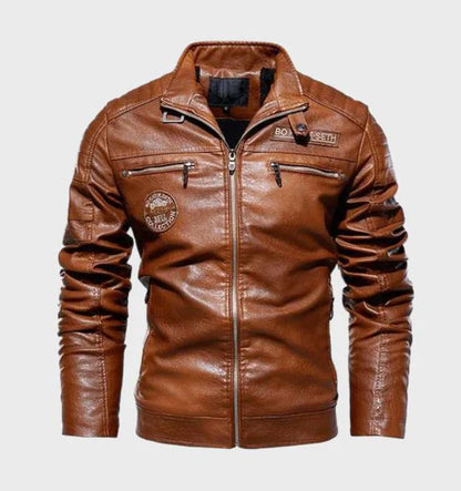 VogeLuxe | Men’s Vintage Distressed Faux Leather Racer Jacket
