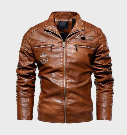 VogeLuxe | Men’s Vintage Distressed Faux Leather Racer Jacket