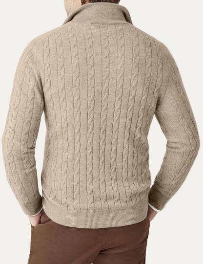 VogeLuxe | Men’s Cable Knit Quarter Zip Slim Fit Sweater