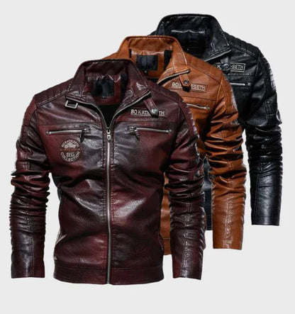 VogeLuxe | Men’s Vintage Distressed Faux Leather Racer Jacket