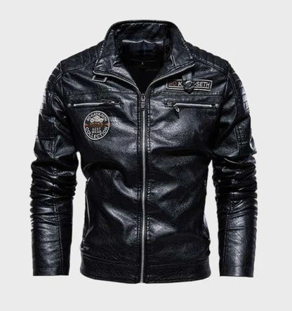 VogeLuxe | Men’s Vintage Distressed Faux Leather Racer Jacket