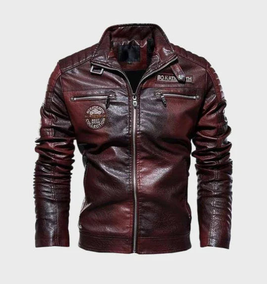 VogeLuxe | Men’s Vintage Distressed Faux Leather Racer Jacket