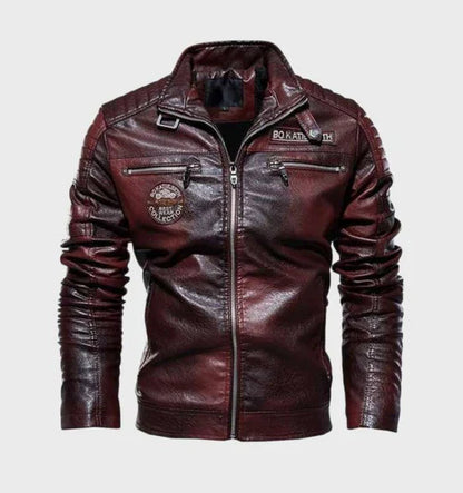 VogeLuxe | Men’s Vintage Distressed Faux Leather Racer Jacket