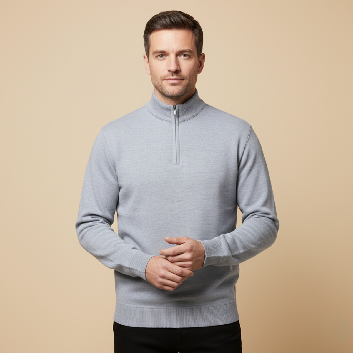 VogeLuxe | Men’s Solid Quarter Zip Stand Collar Pullover