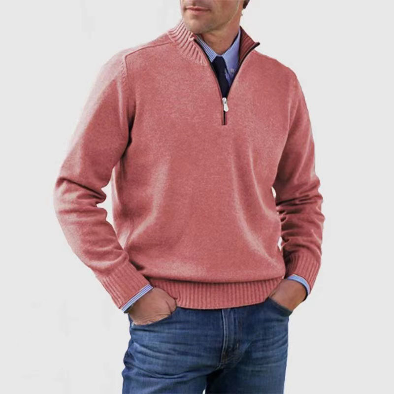VogeLuxe | Men’s Ribbed Mock Neck Quarter Zip Sweater