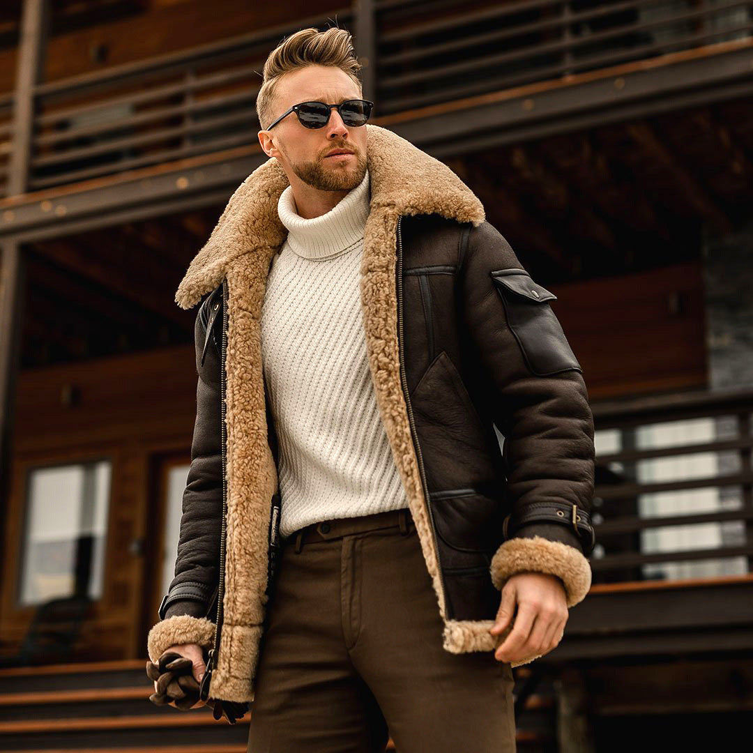 Luxury Men's Sheepskin Pilot Jacket - VogeLuxe