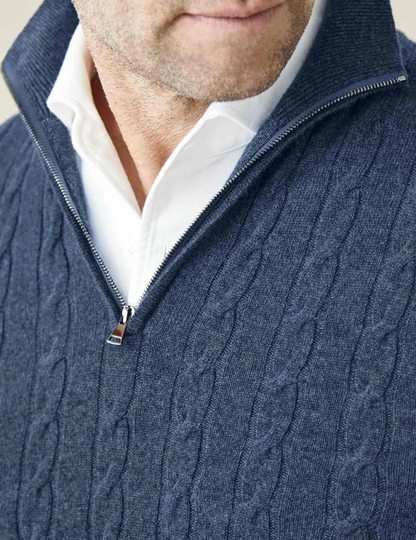 VogeLuxe | Men’s Cable Knit Quarter Zip Slim Fit Sweater