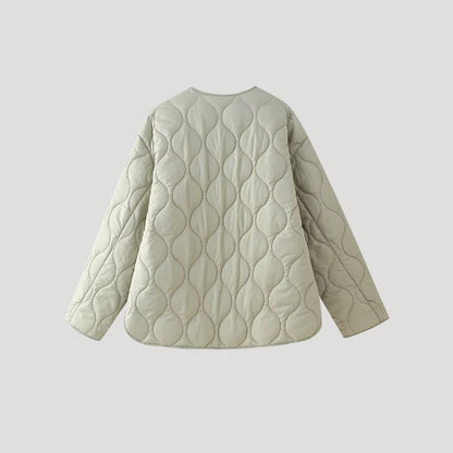 VogeLuxe | Women’s Wave Quilted Collarless Zip Jacket