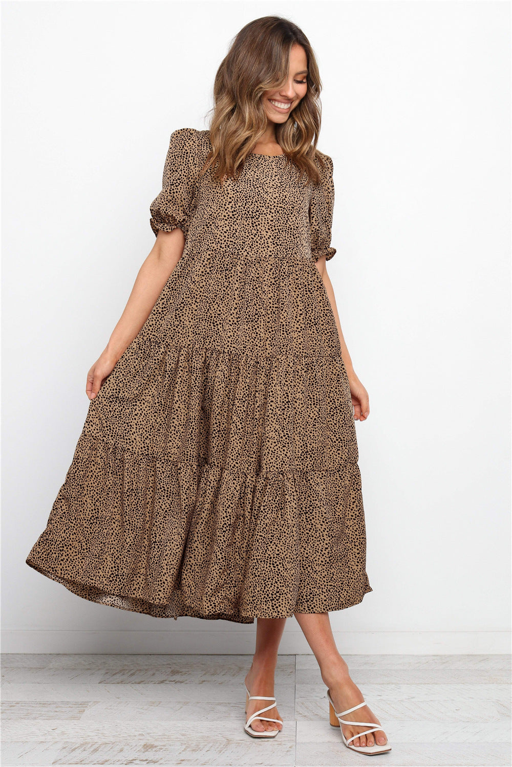 Women's Lightweight Floral Maxi Dress with Puffy Sleeves - VogeLuxe