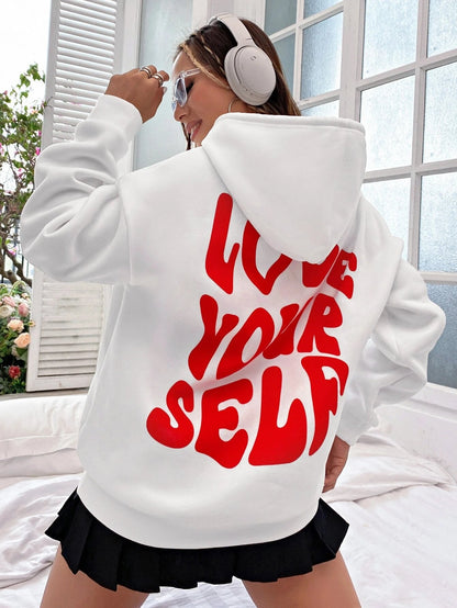 Relaxed Fit Womens Hoodie with Inspirational Back Design