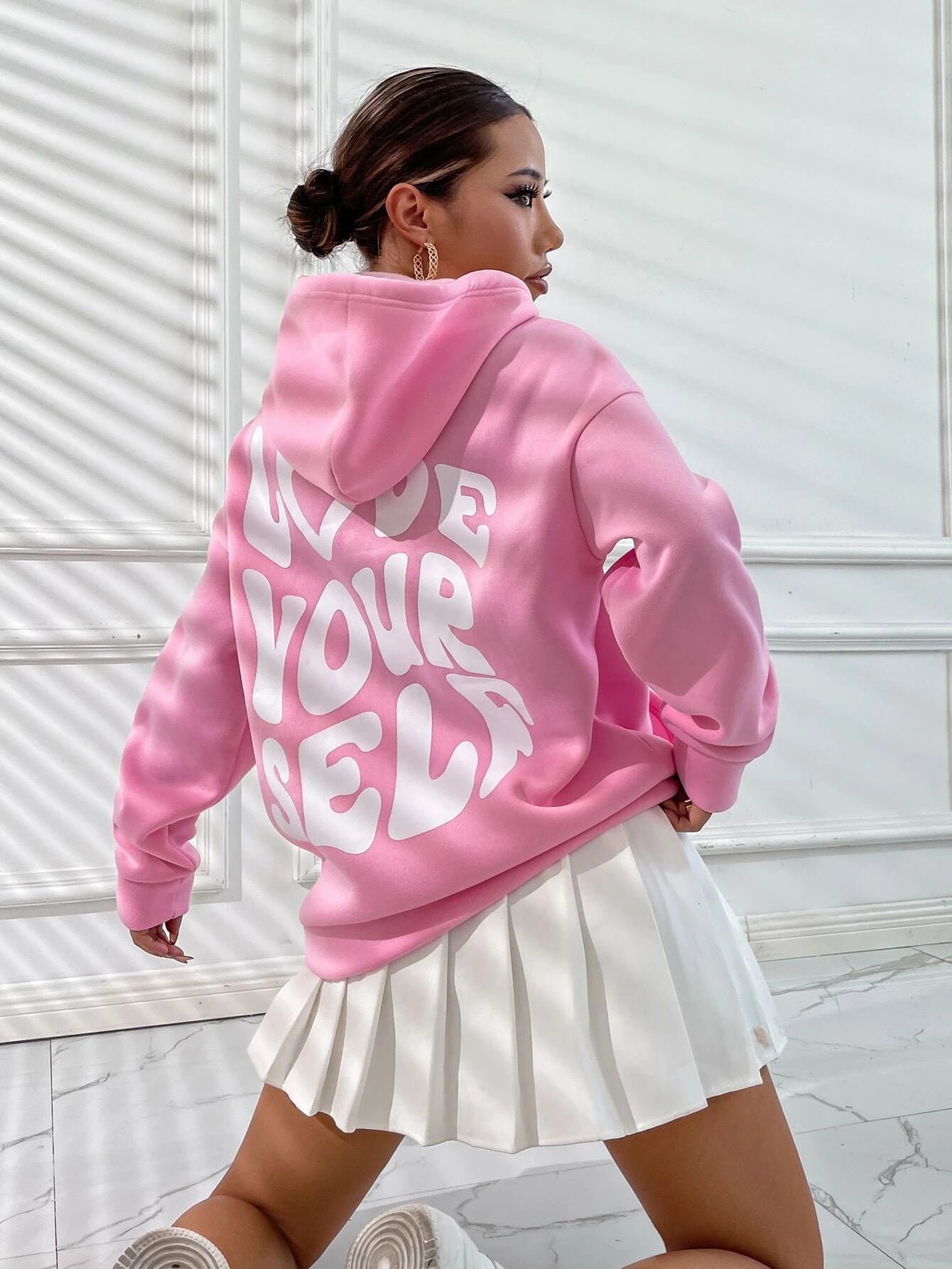 Relaxed Fit Womens Hoodie with Inspirational Back Design