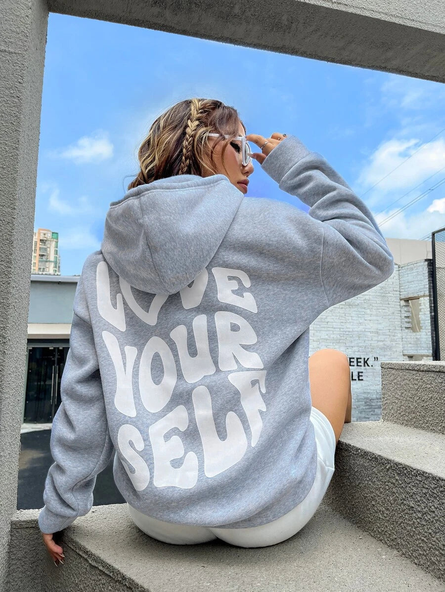 Relaxed Fit Womens Hoodie with Inspirational Back Design