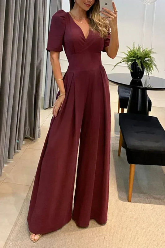 Women's Chic Flowy V-Neck Summer Jumpsuit - VogeLuxe