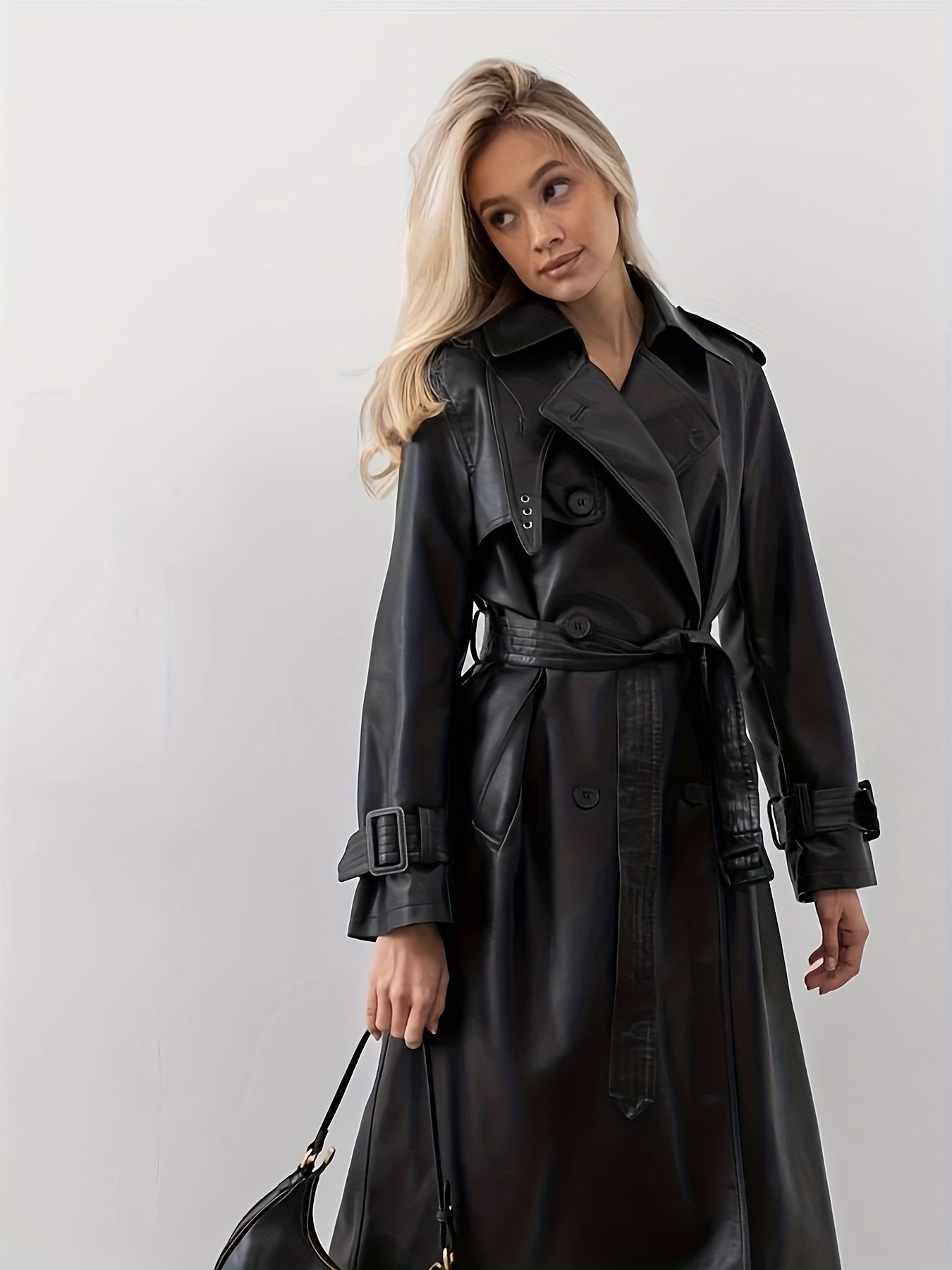 Timeless Faux Leather Trench Coat - BritishElegance