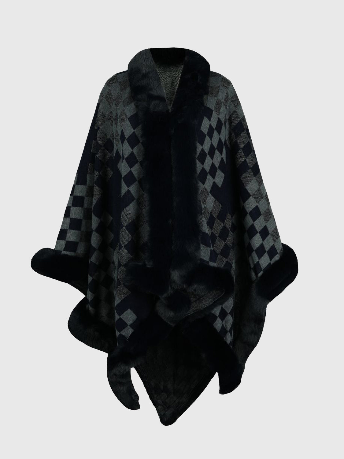 Plush Patterned Faux Fur Wrap Poncho