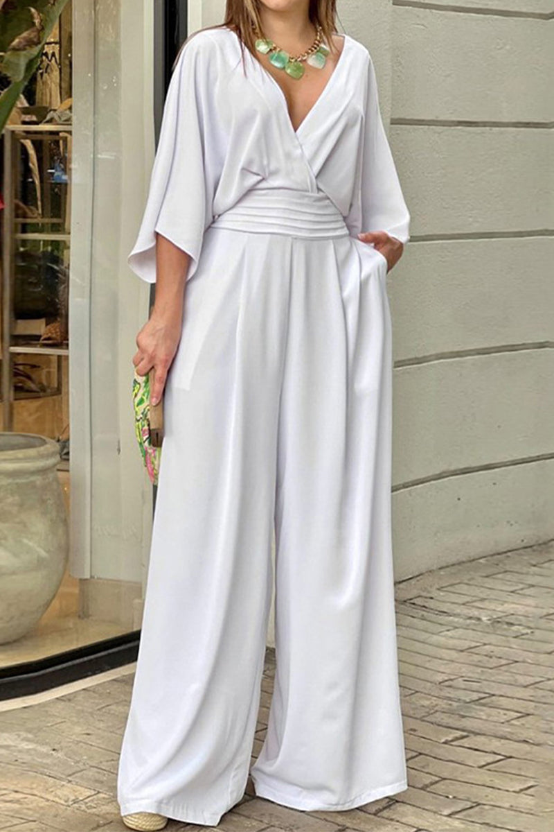 Relaxed Fit V-neck Summer Jumpsuit for Women - BritishElegance