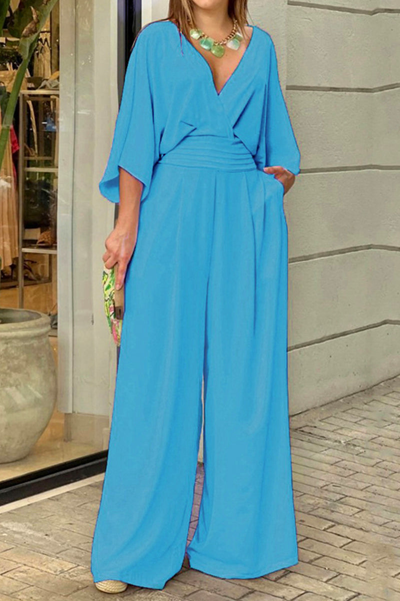 Comfy Summer V-neck Wide Leg Jumpsuit