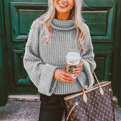 Warm Women's Cozy Crew Neck Sweater with Puffy Sleeves - VogeLuxe