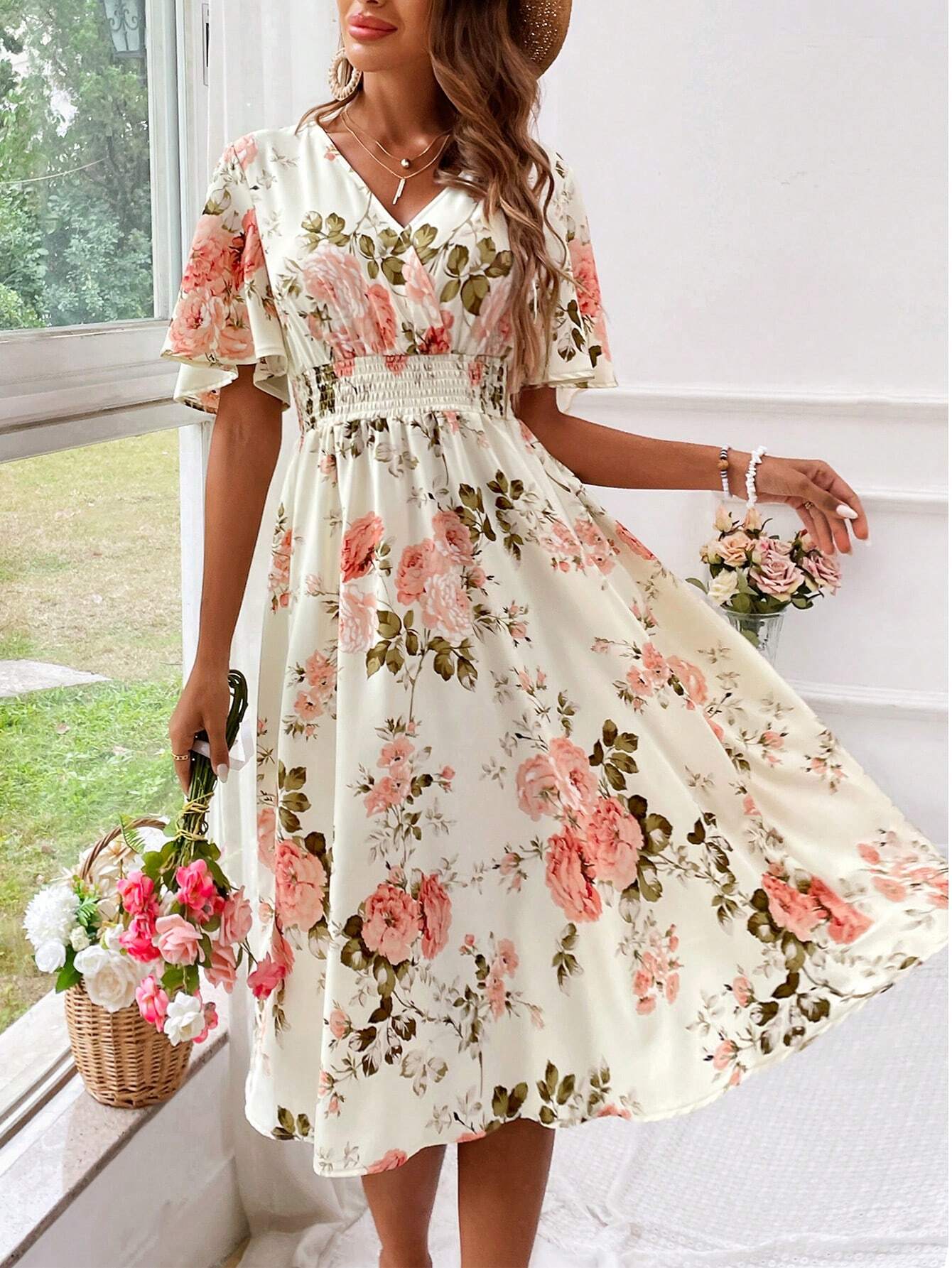 Beautiful Blossom V-Neck Summer Dress - VogeLuxe