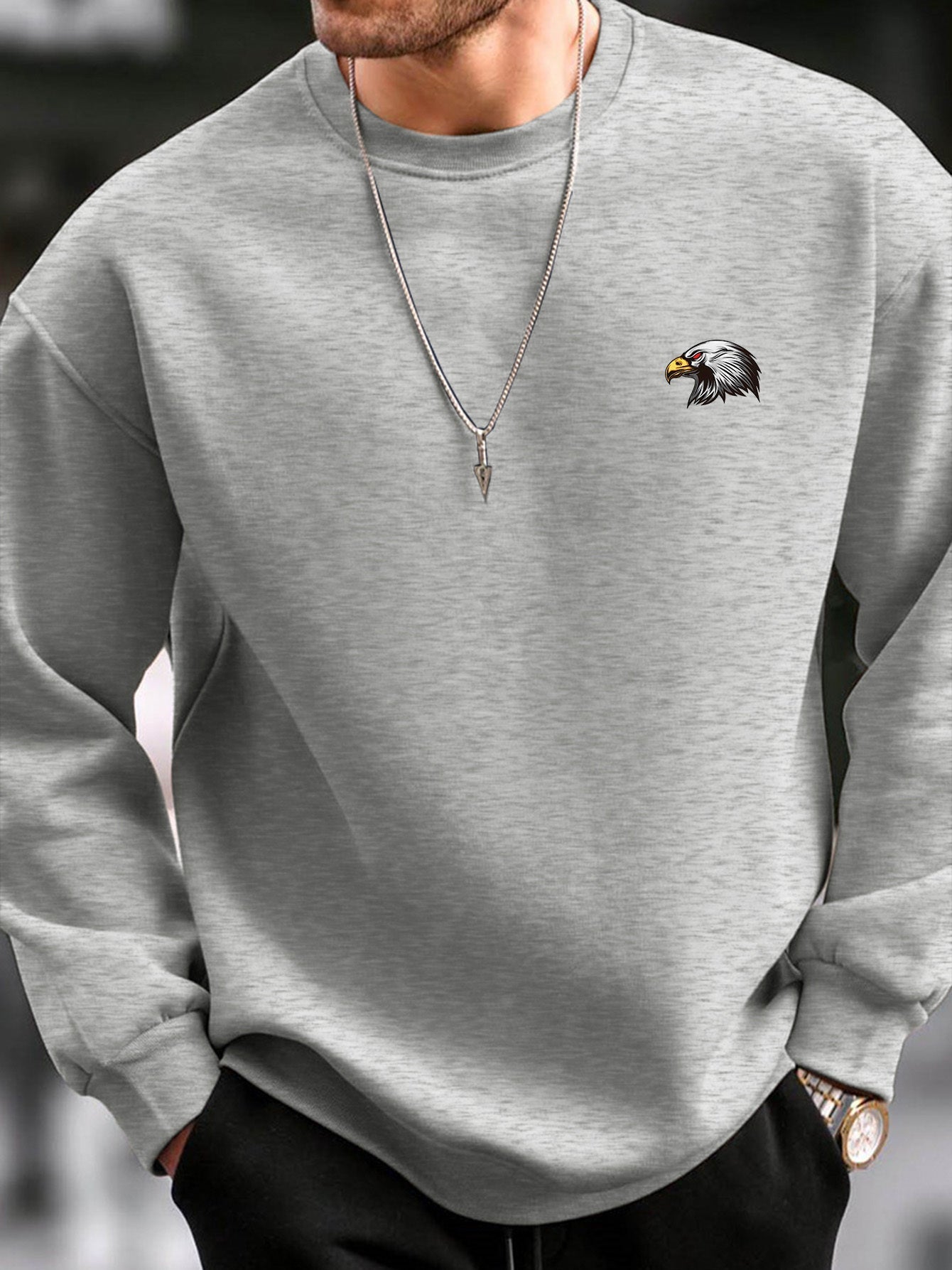 Cozy Winter Sweatshirt with Eagle Graphic Print - VogeLuxe