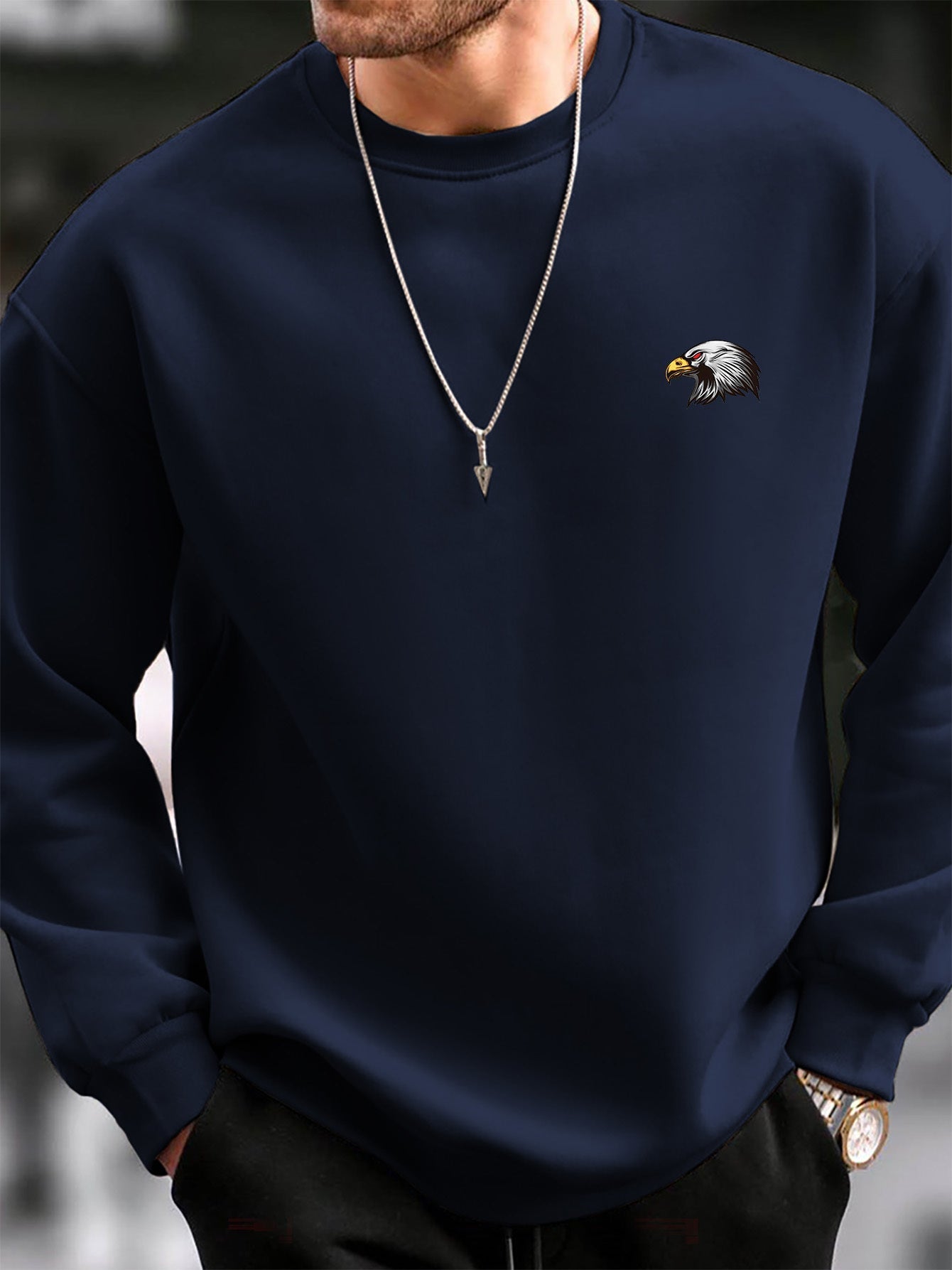 Cozy Winter Sweatshirt with Eagle Graphic Print