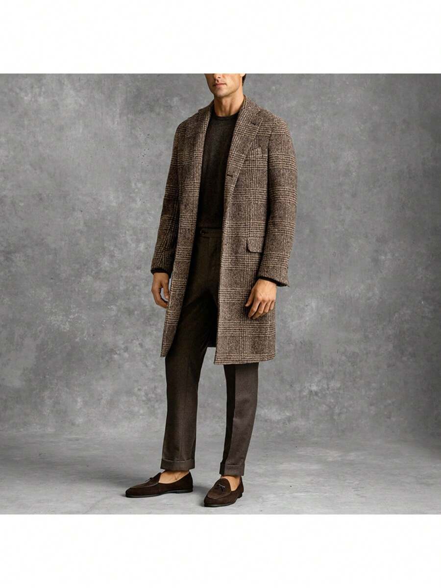 Warm Checked Mens Winter Coat - Tailored Fit Overcoat - VogeLuxe