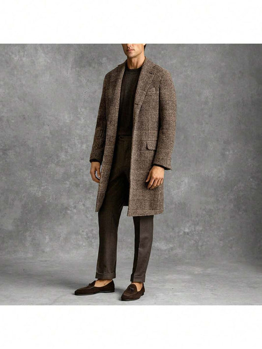 Warm Checked Mens Winter Coat - Tailored Fit Overcoat - VogeLuxe
