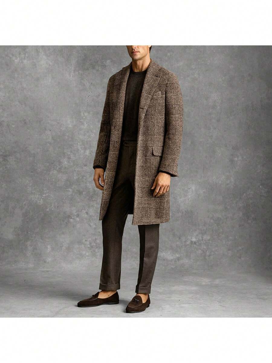 Warm Checked Mens Winter Coat - Tailored Fit Overcoat