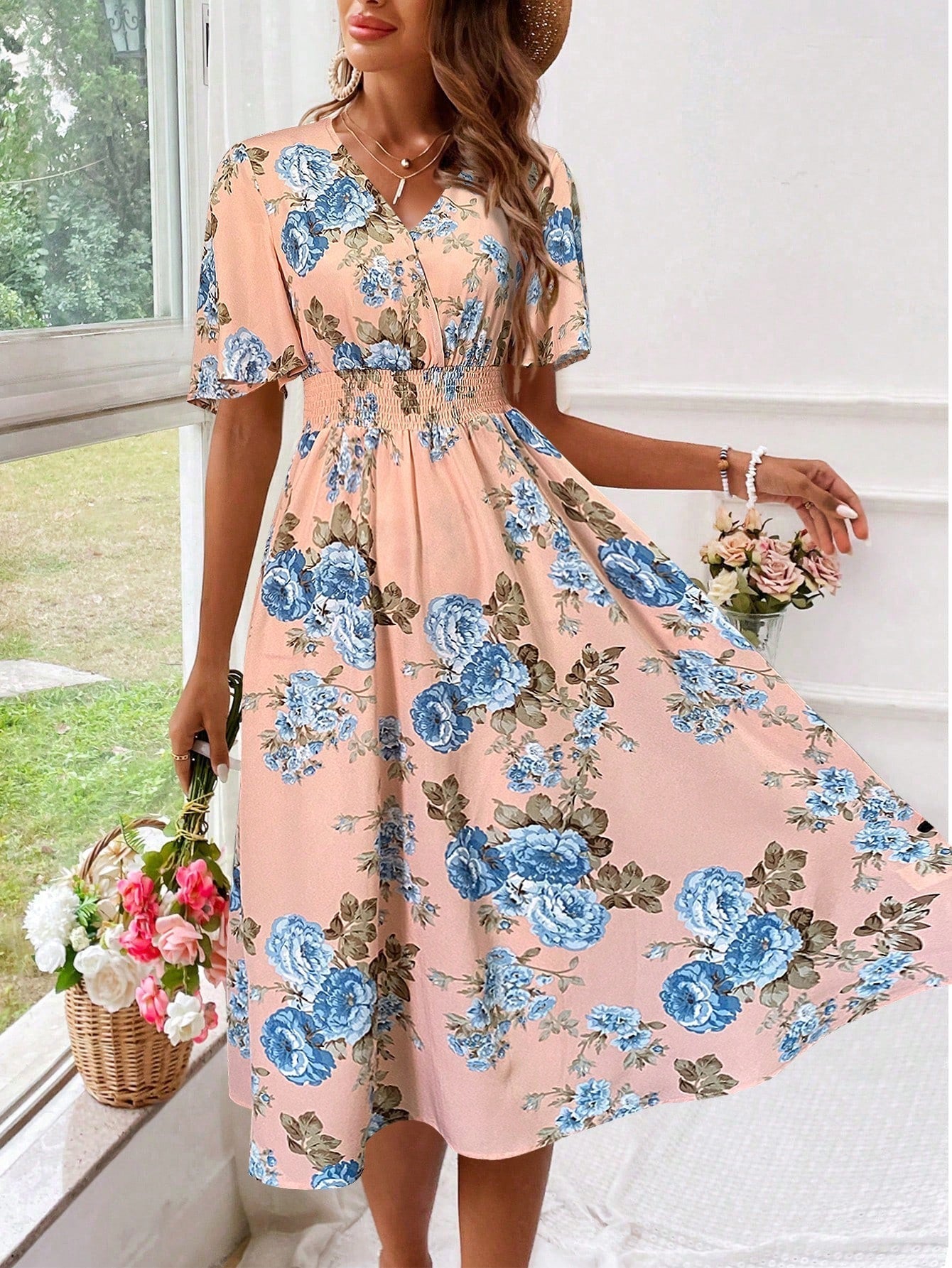 Beautiful Blossom V-Neck Summer Dress