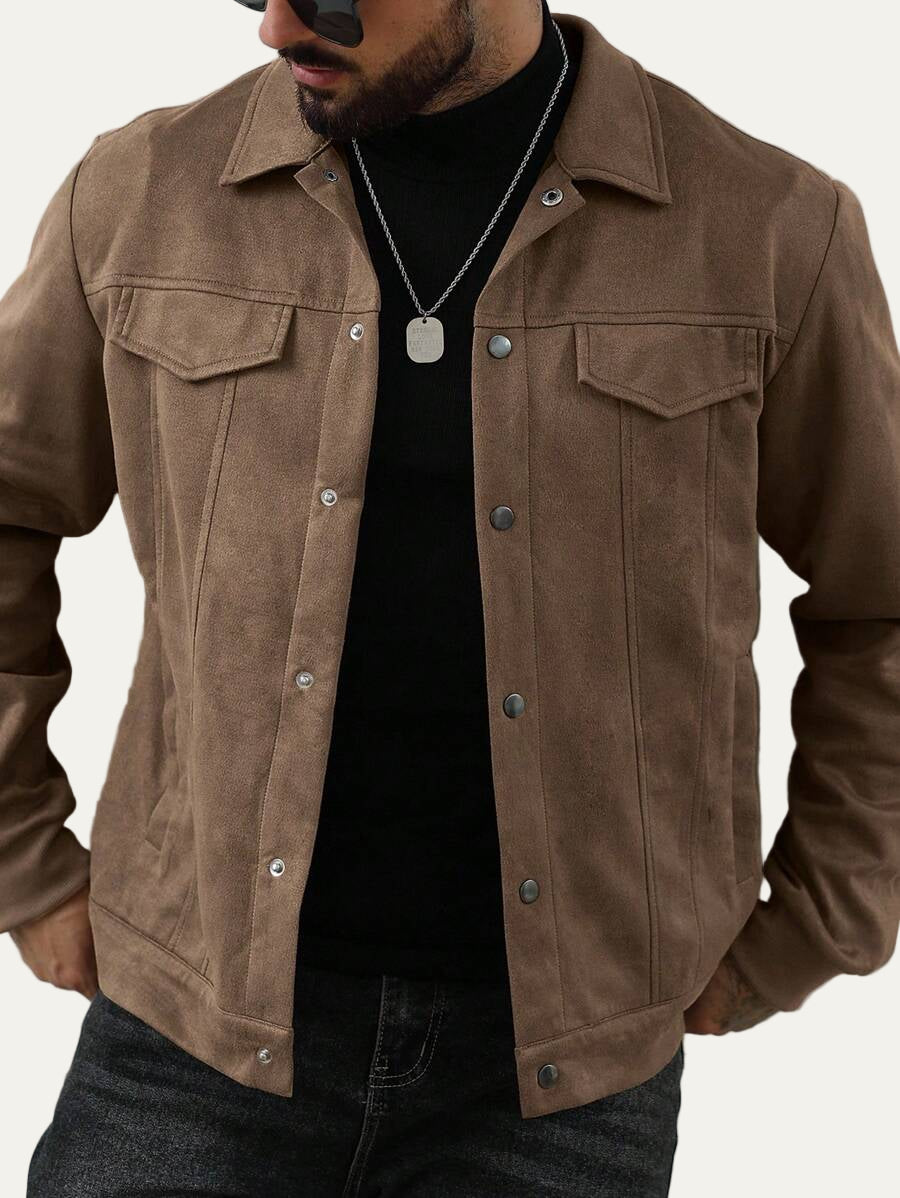 VogeLuxe | Men’s Suede Like Trucker Jacket with Snap Closure