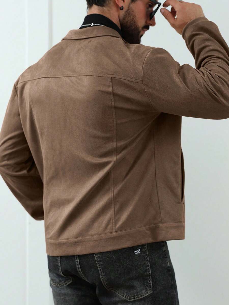 VogeLuxe | Men’s Suede Like Trucker Jacket with Snap Closure