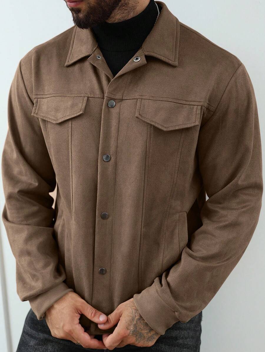 VogeLuxe | Men’s Suede Like Trucker Jacket with Snap Closure