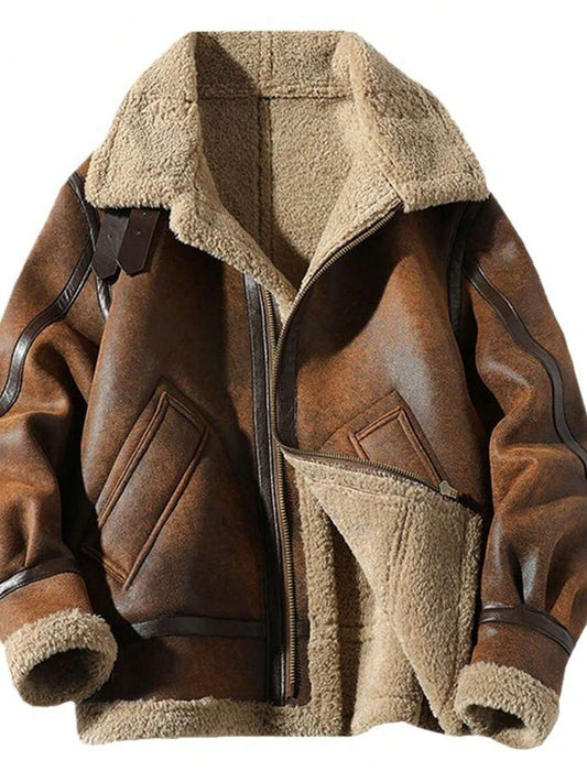 Classic Faux Fur Lined Leather Coat - VogeLuxe