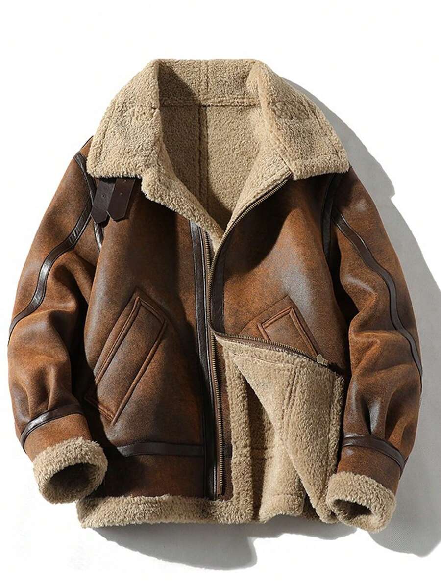 Classic Faux Fur Lined Leather Coat