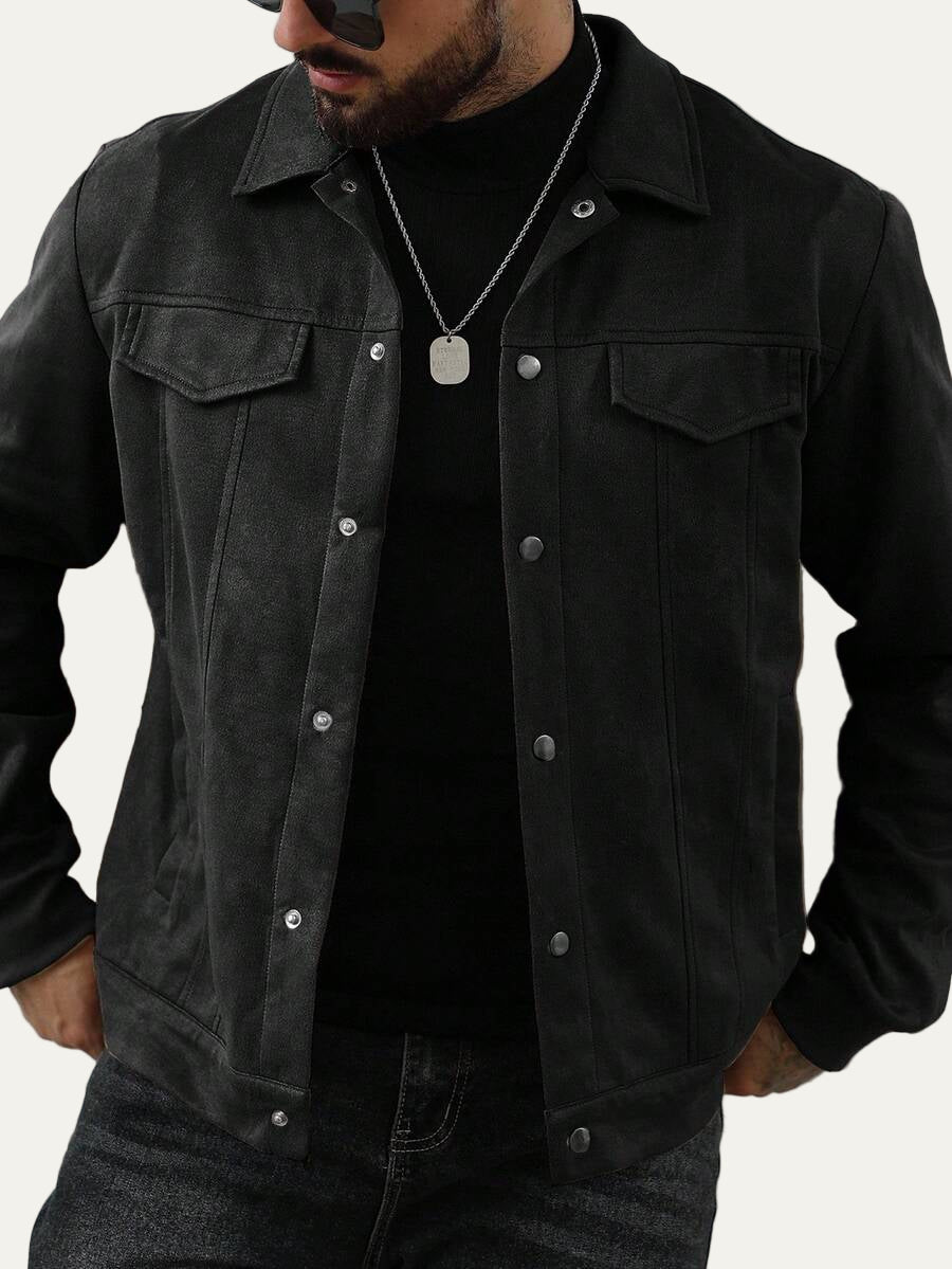 VogeLuxe | Men’s Suede Like Trucker Jacket with Snap Closure