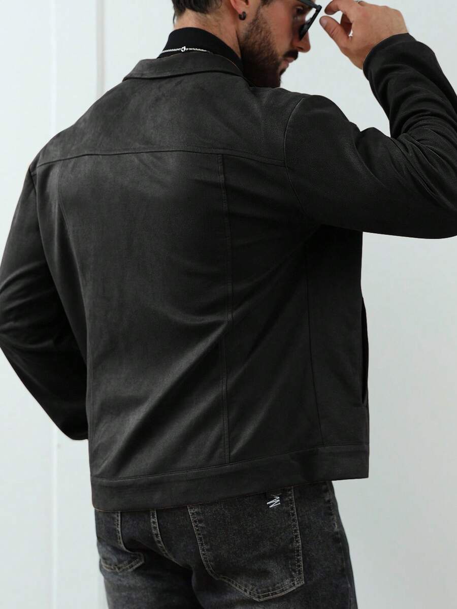 VogeLuxe | Men’s Suede Like Trucker Jacket with Snap Closure