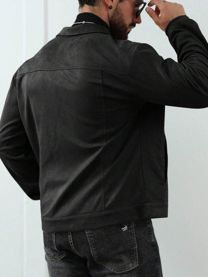 VogeLuxe | Men’s Suede Like Trucker Jacket with Snap Closure
