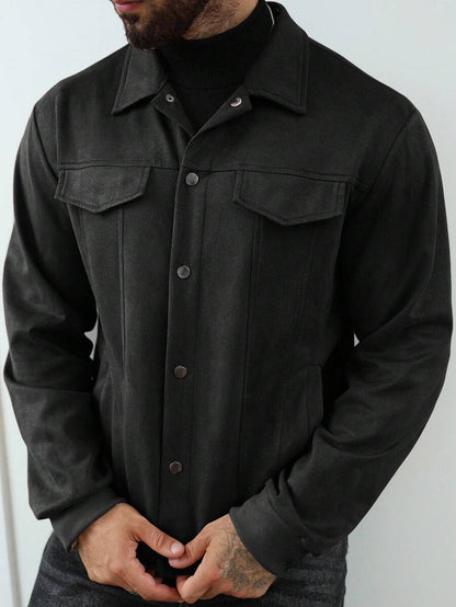 VogeLuxe | Men’s Suede Like Trucker Jacket with Snap Closure