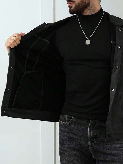 VogeLuxe | Men’s Suede Like Trucker Jacket with Snap Closure