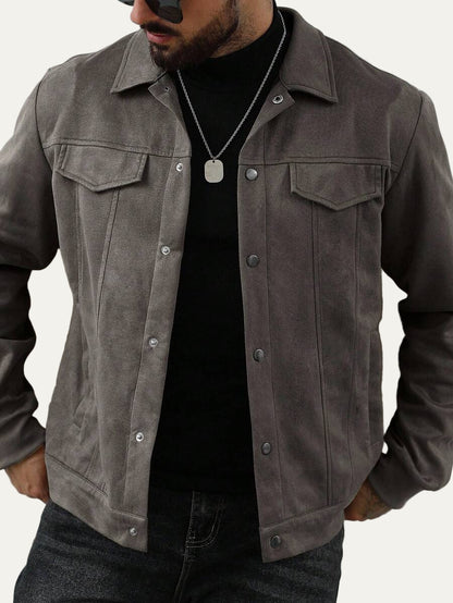 VogeLuxe | Men’s Suede Like Trucker Jacket with Snap Closure