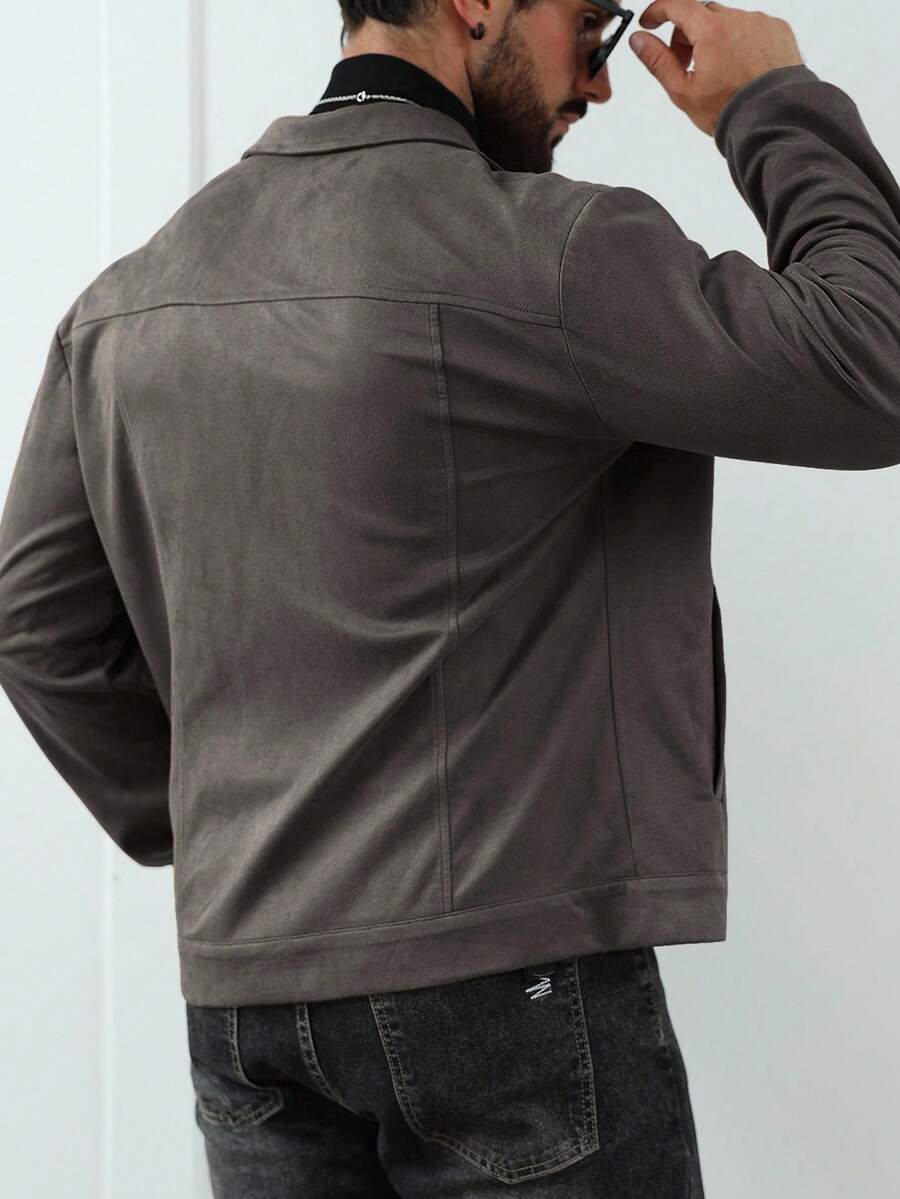VogeLuxe | Men’s Suede Like Trucker Jacket with Snap Closure