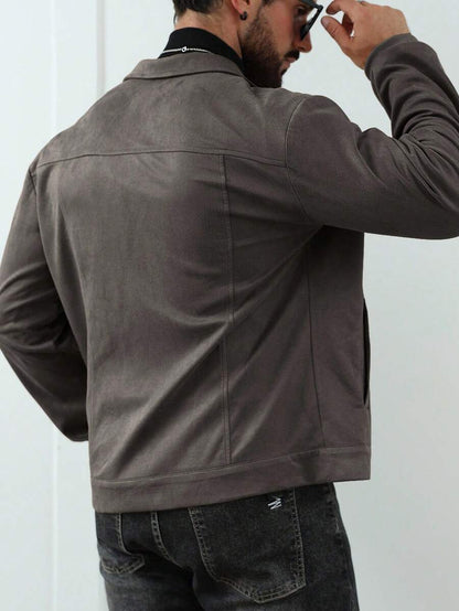 VogeLuxe | Men’s Suede Like Trucker Jacket with Snap Closure