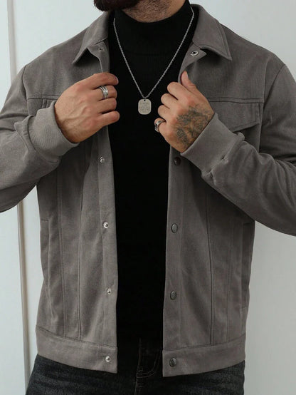 VogeLuxe | Men’s Suede Like Trucker Jacket with Snap Closure